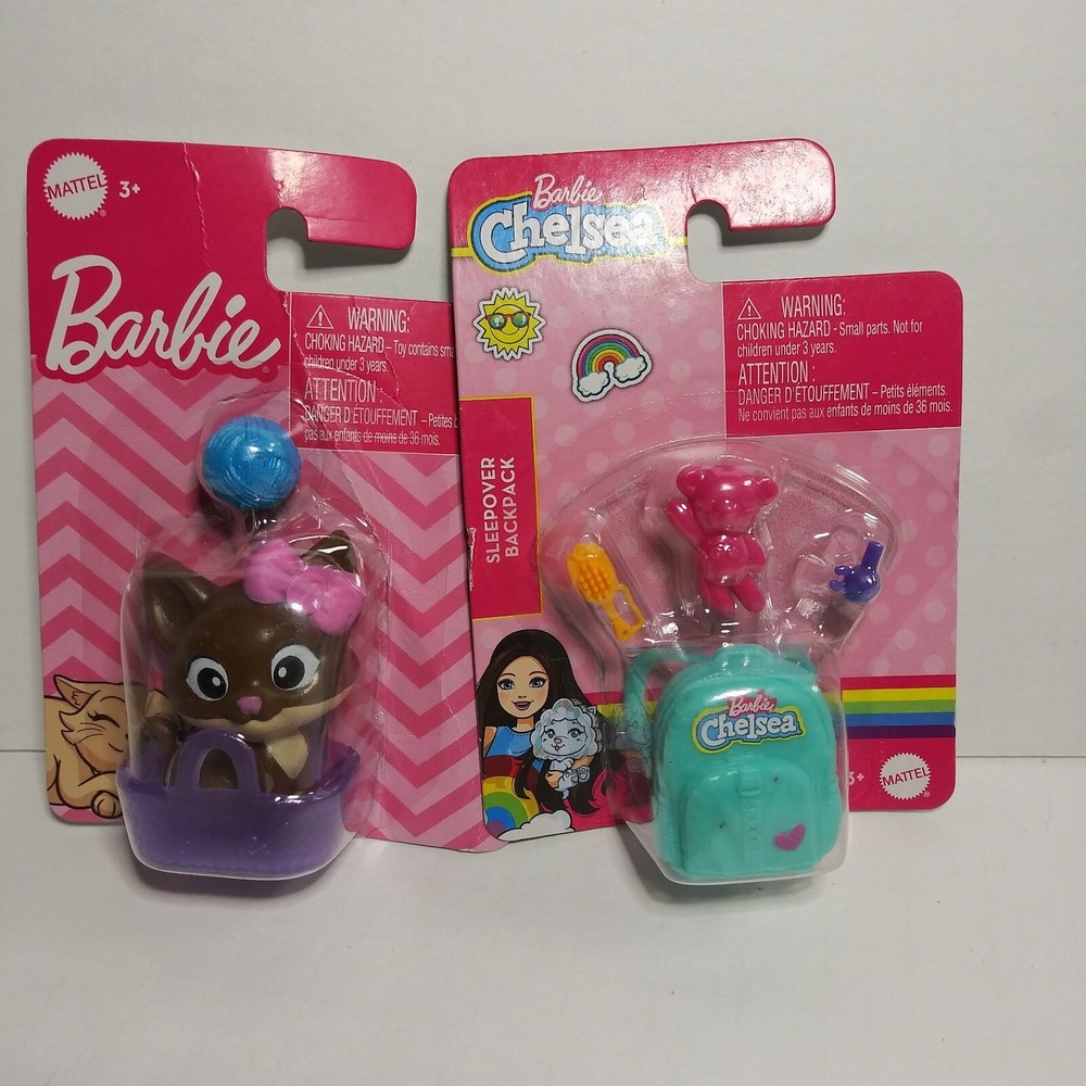 Barbie Mattel Pets Chelsea Sleepover Backpack Kitten Lot HFG38 GWW22 New